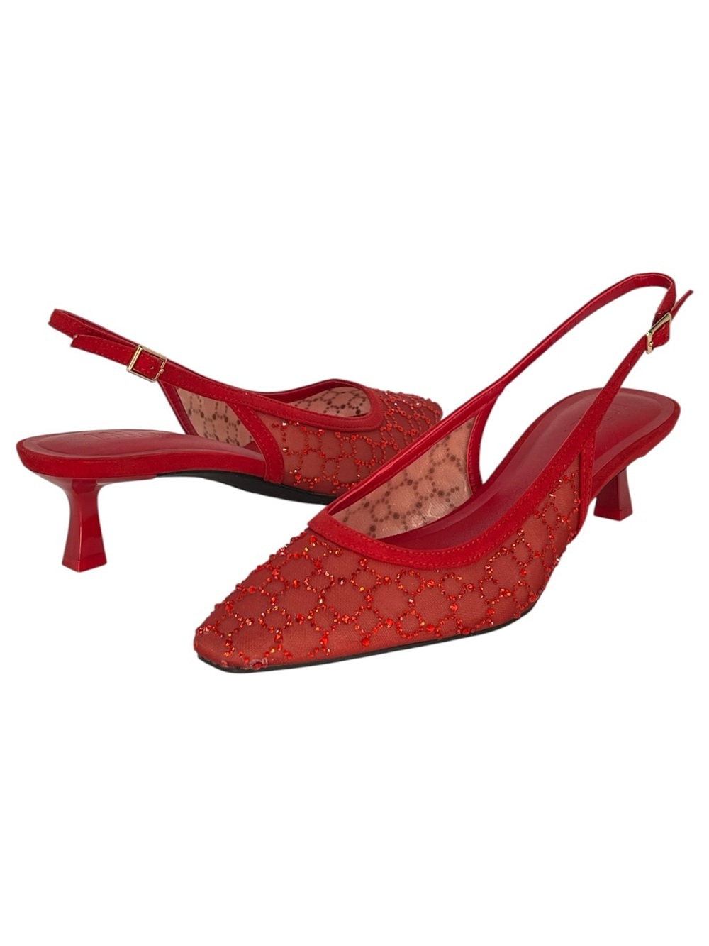 INC Gemini Red Rhinestone Slingback Low Top Womens Heels Size 7M - Picture 11 of 13